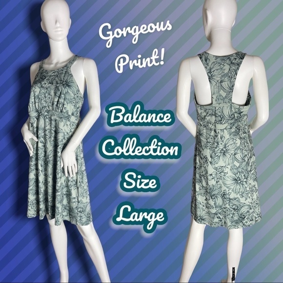 𝅺balance Collection Ornate Floral Sundress Size Large Mint Green and Teal EUC - Picture 1 of 13